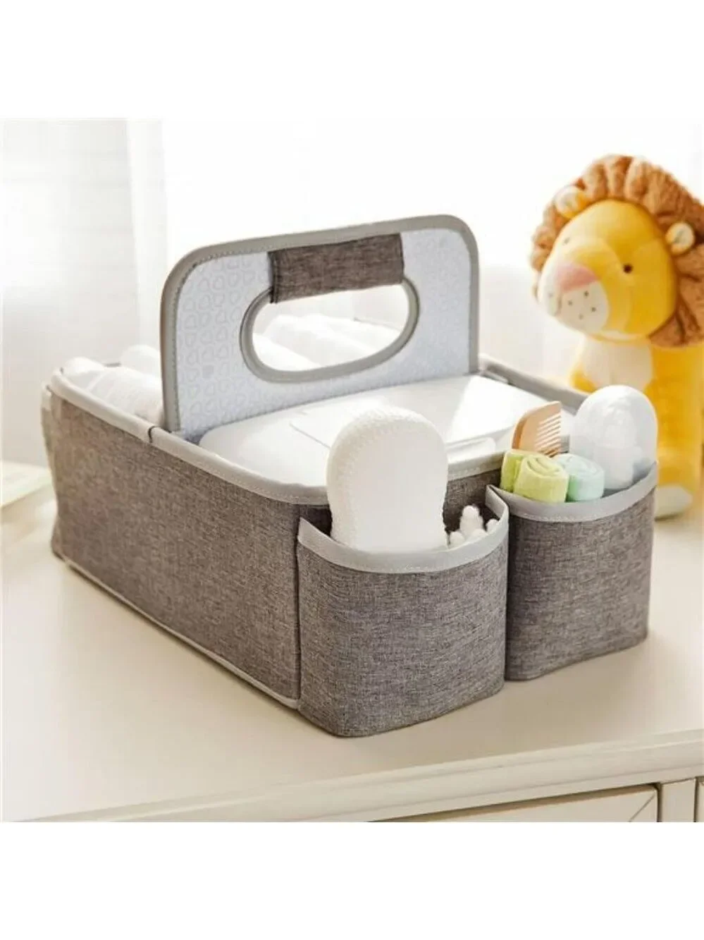 Large Baby Laundry Hamper with Lid and Portable Diaper Caddy Organizer Grey